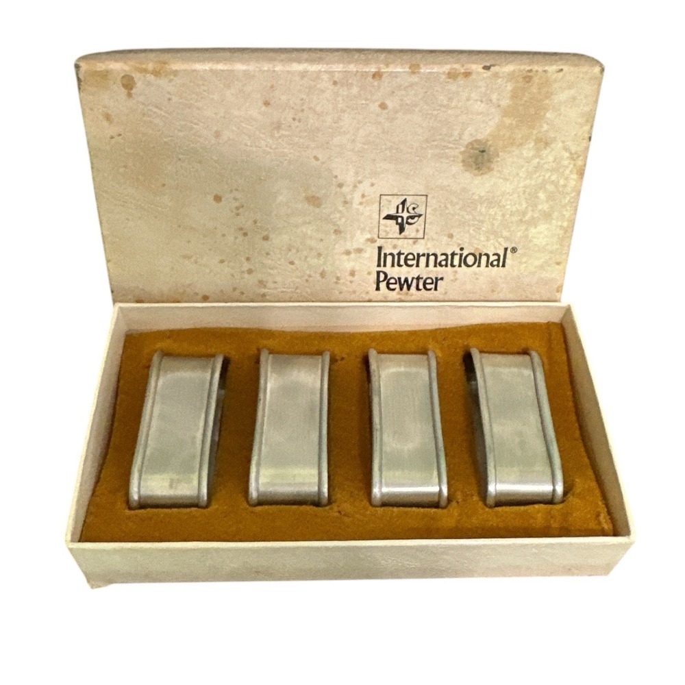 International Pewter Oval Napkin Bands Set of 4 Silver‎ Vintage 27778/1/4S